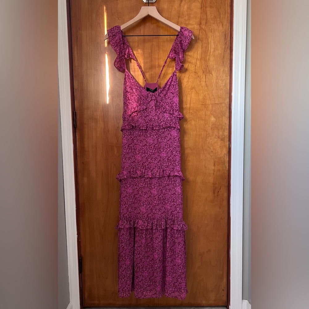 o.p.t Ingrid Floral Print Ruffle Chiffon Midi Dress NWT